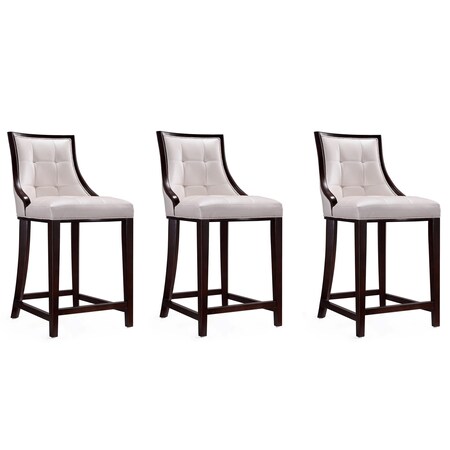 Manhattan Comfort Fifth Ave Counter Stool in Pearl White and Walnut, PK3 3-CS012-PW